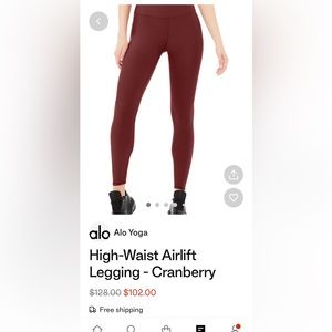 Alo High waist Airlift Leggings - cranberry size medium